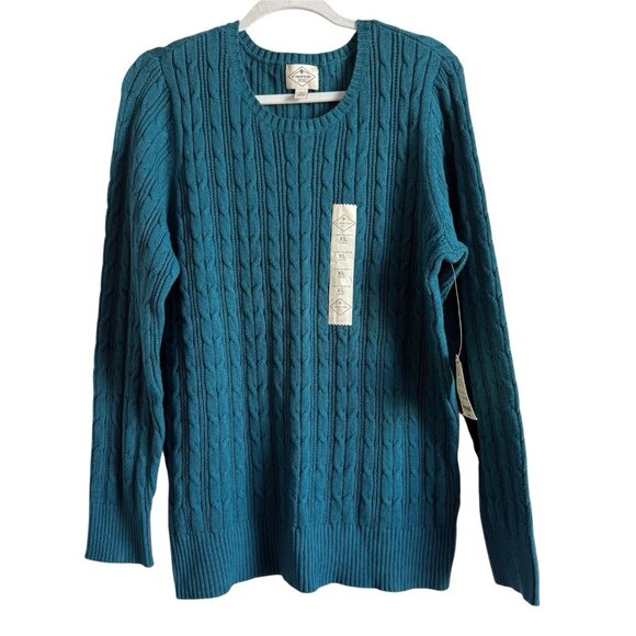 St John’s Bay Sweater Women XL Blue Coral Cable Knit Long Sleeve Pullover NEW - Picture 1 of 11